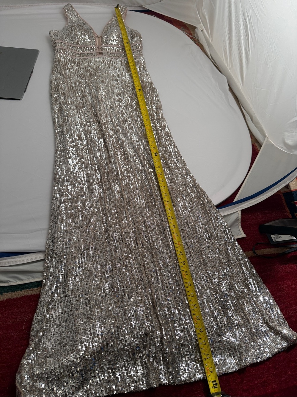 Xscape gold sequin plunge neckline evening gown 10 - Picture 9 of 12